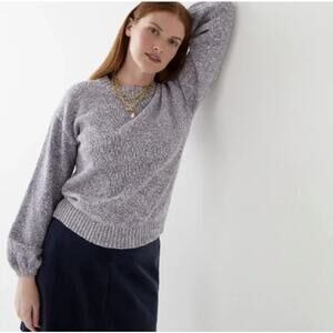 J. Crew Puff Sleeve Crew Neck Sweater Purple Cotton Crew Neck Pullover Size S